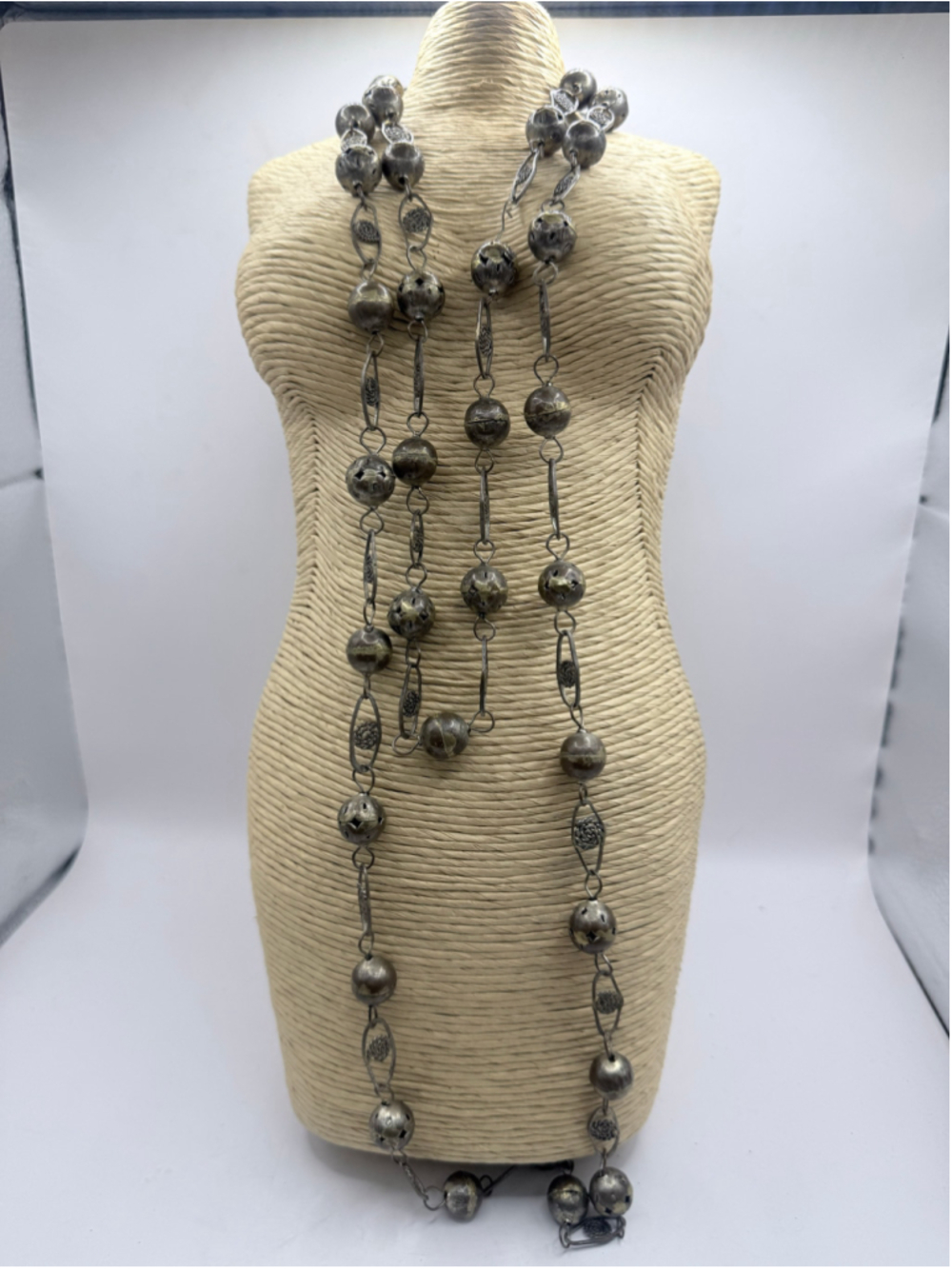 Women's Mexican wedding bead Lasso Ball SilverTone Necklace,